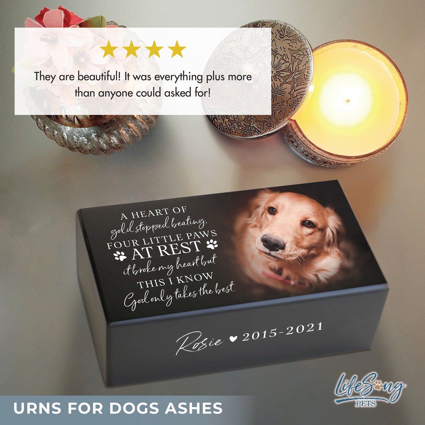 A review highlighting customer satisfaction with the pet memorial urn.