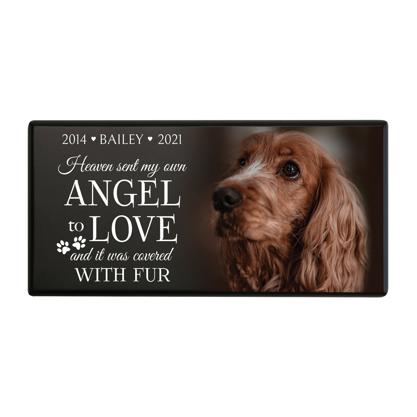 A black Eco-Friendly Personalized Pet Urn featuring a dog photo