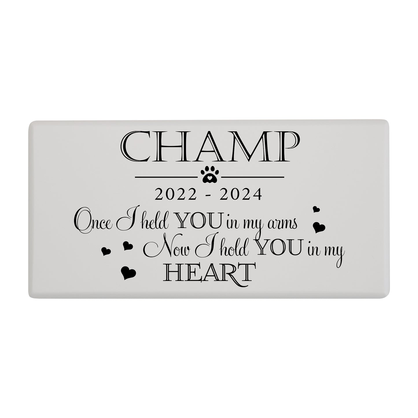 A white pet cremation urns with a heartfelt message in white script