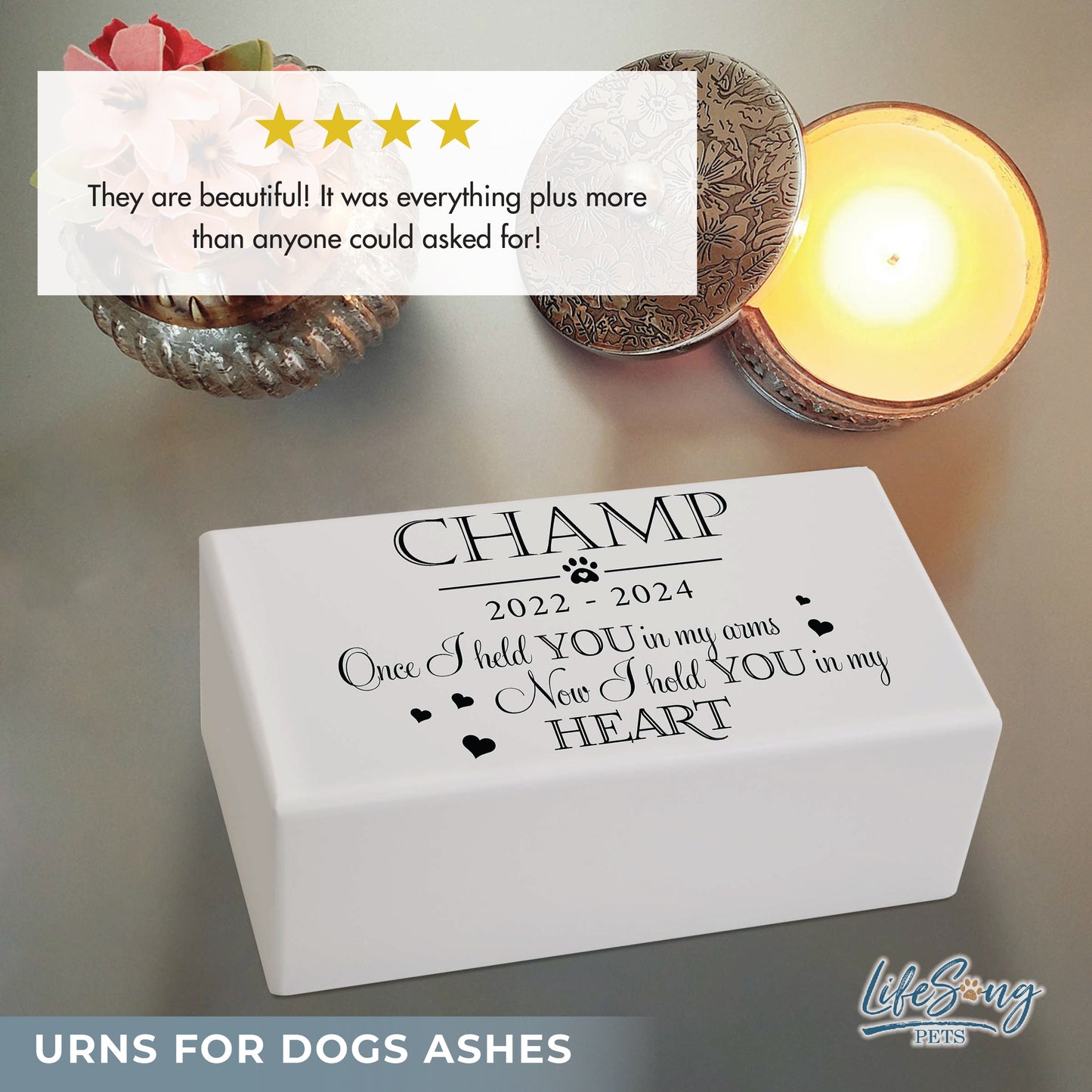 A review highlighting customer satisfaction with the pet memorial urn.