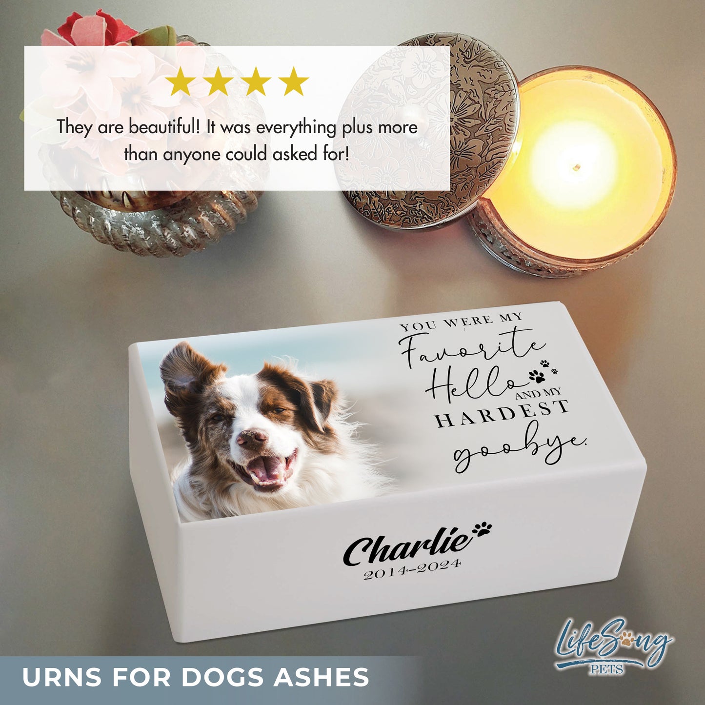 A review highlighting customer satisfaction with the pet memorial urn.