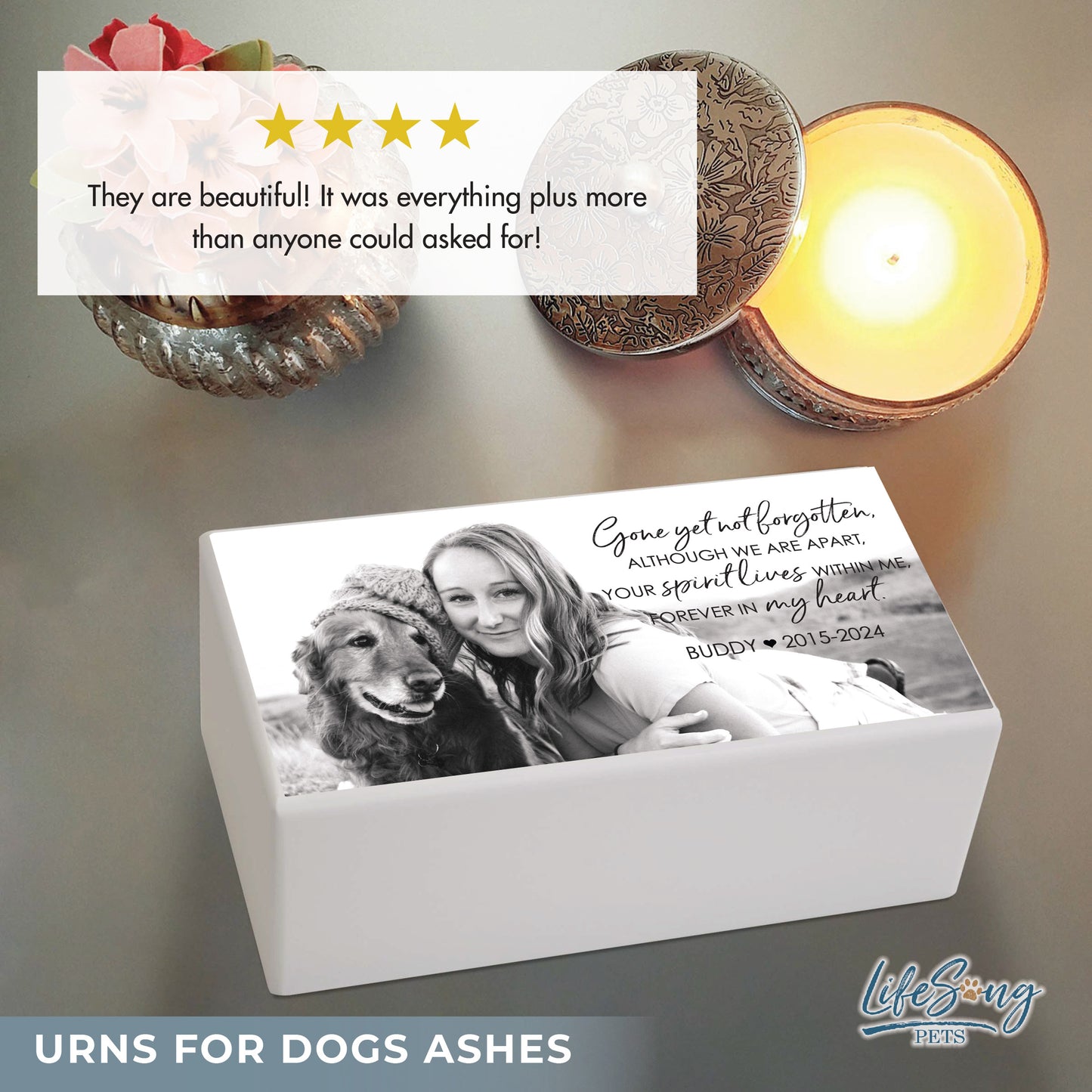 A review highlighting customer satisfaction with the pet memorial urn.