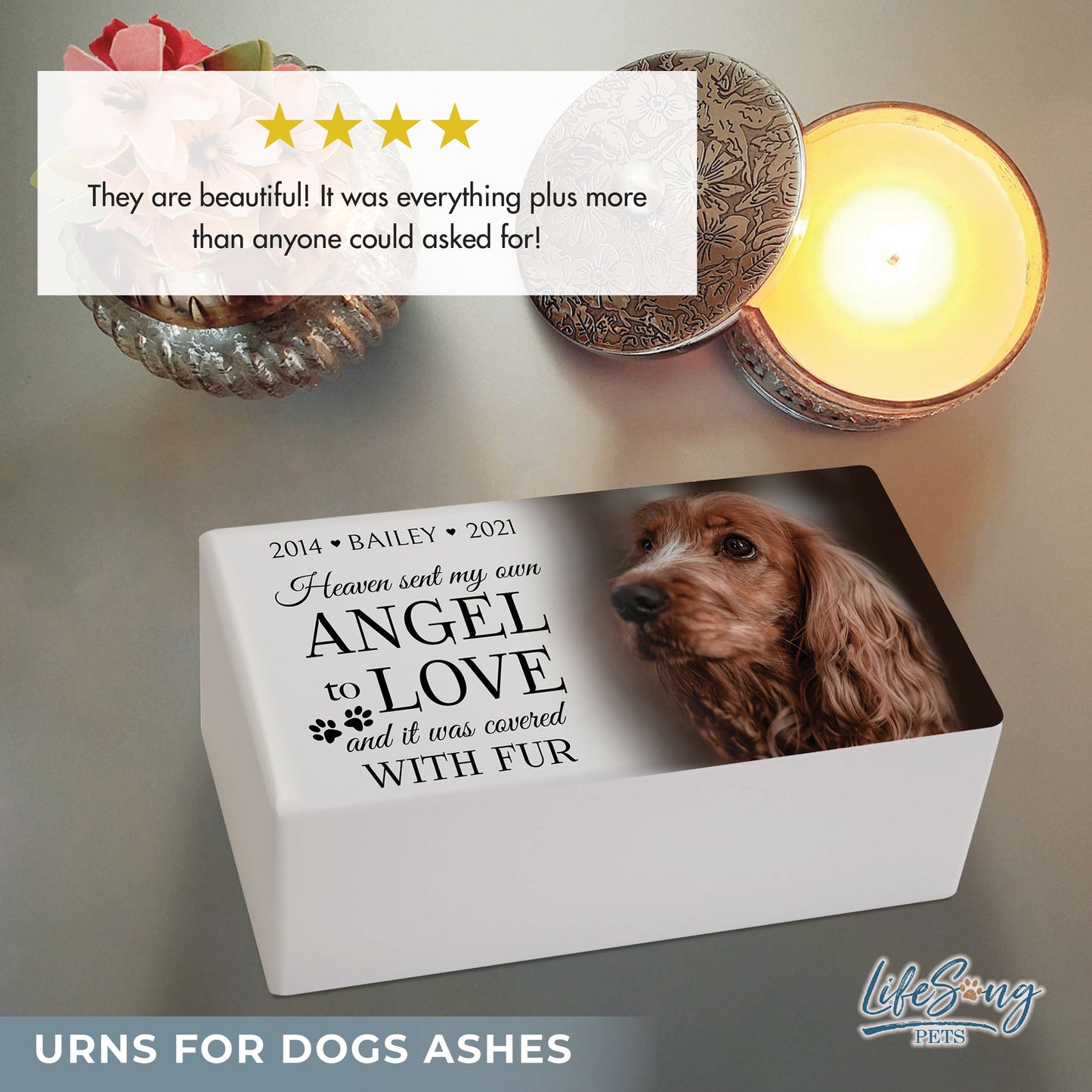 A review highlighting customer satisfaction with the pet memorial urn.