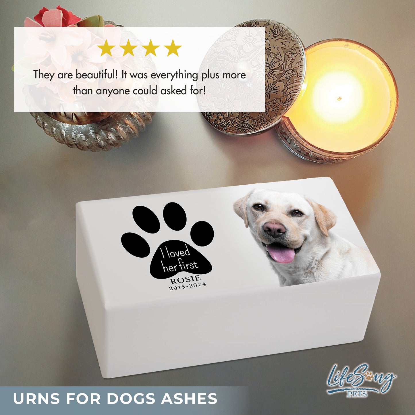 A review highlighting customer satisfaction with the pet memorial urn.