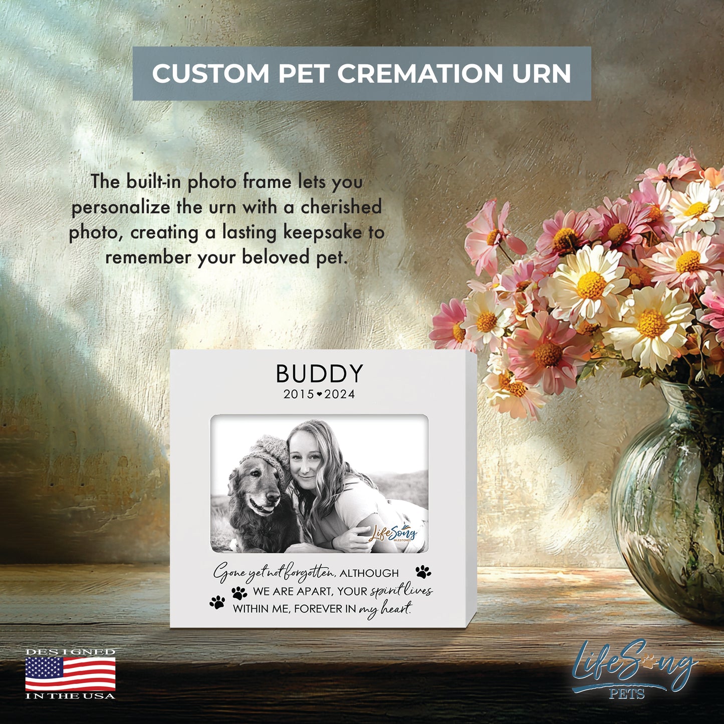 Personalized Wooden Pet Urn with Photo – Handcrafted Pet Remembrance Urn for Dogs & Cats - Gone Yet Not Forgotten