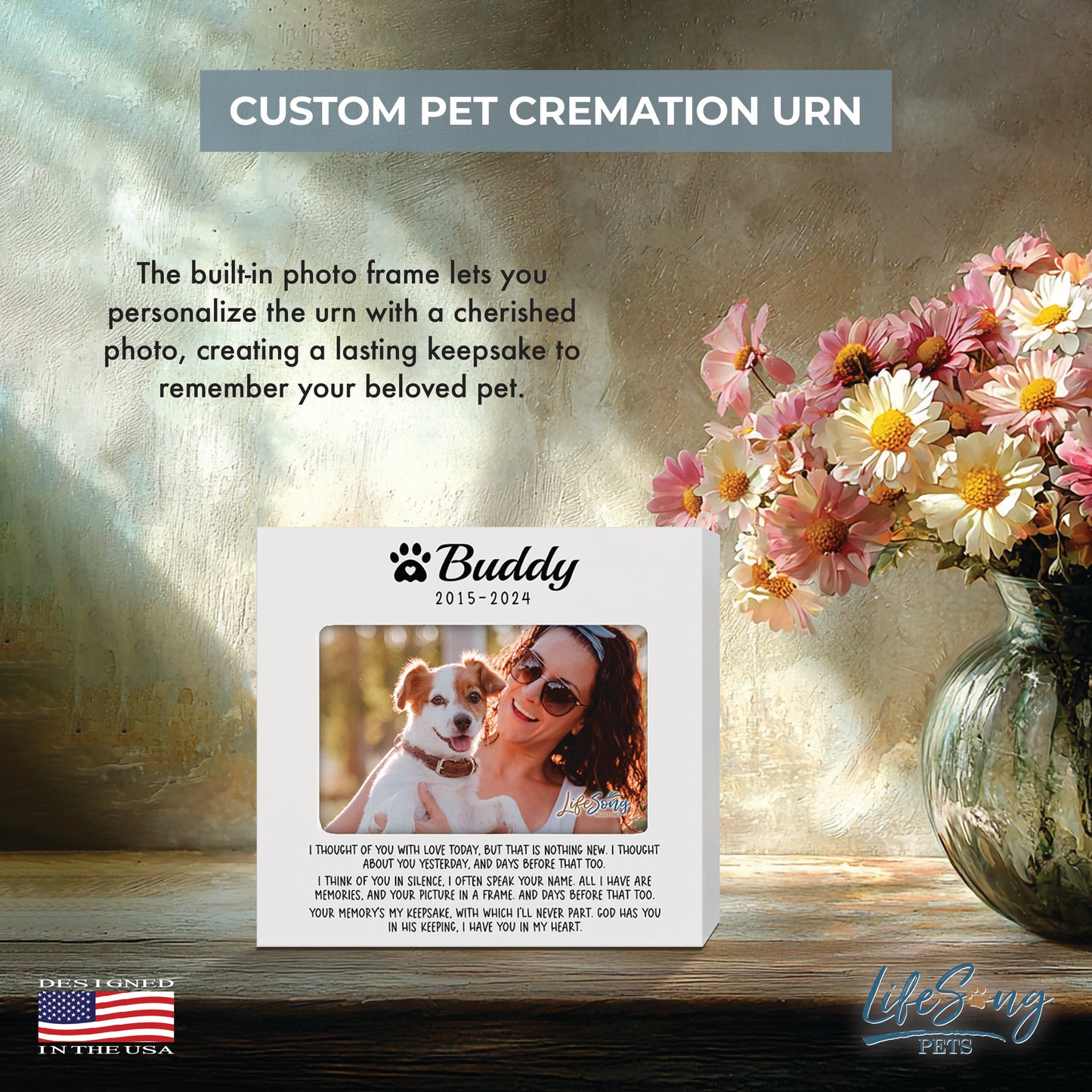 Personalized Wooden Pet Urn with Photo – Handcrafted Pet Remembrance Urn for Dogs & Cats - I Thought Of You