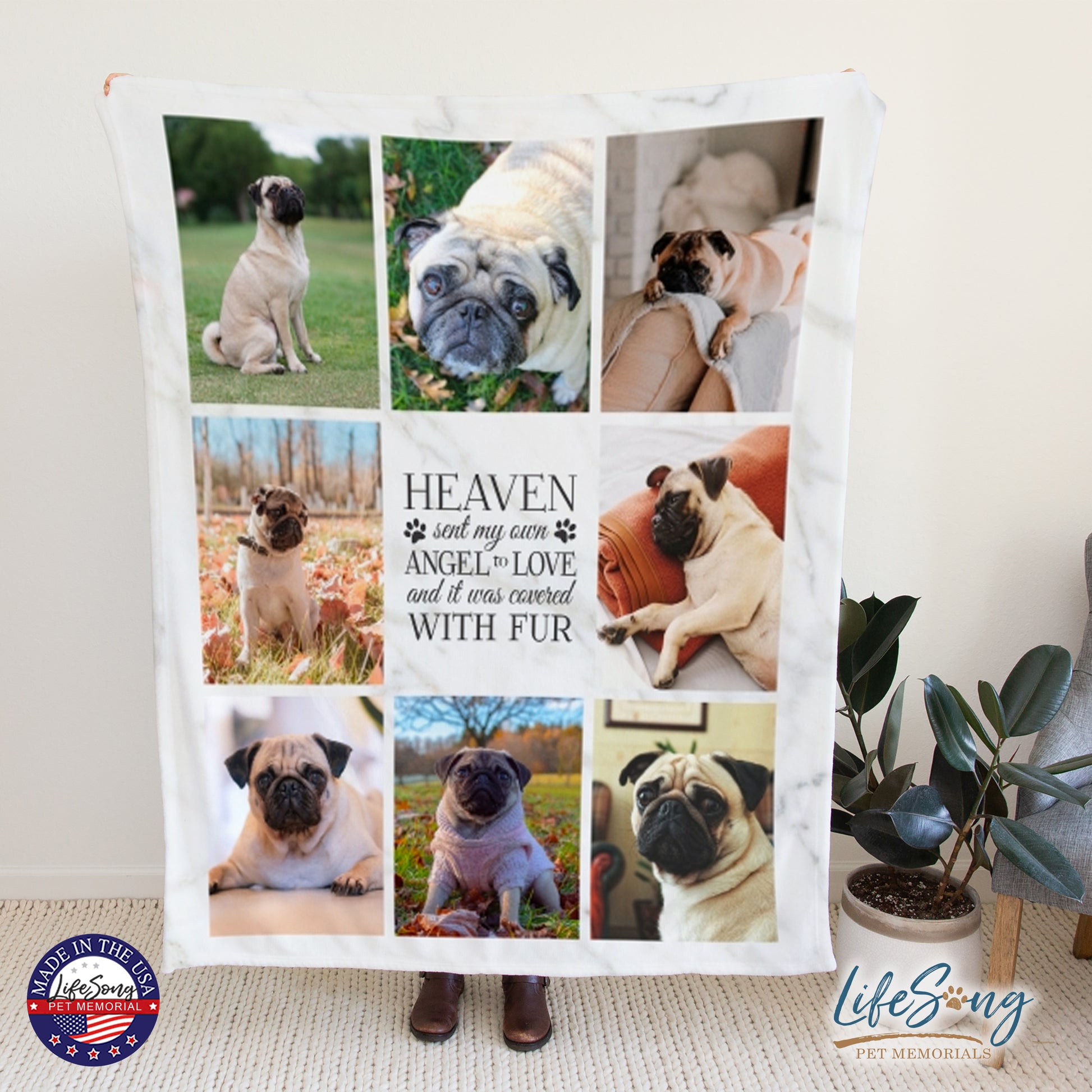 personalized pet memorial blanket with custom photo of pet dog or cat 