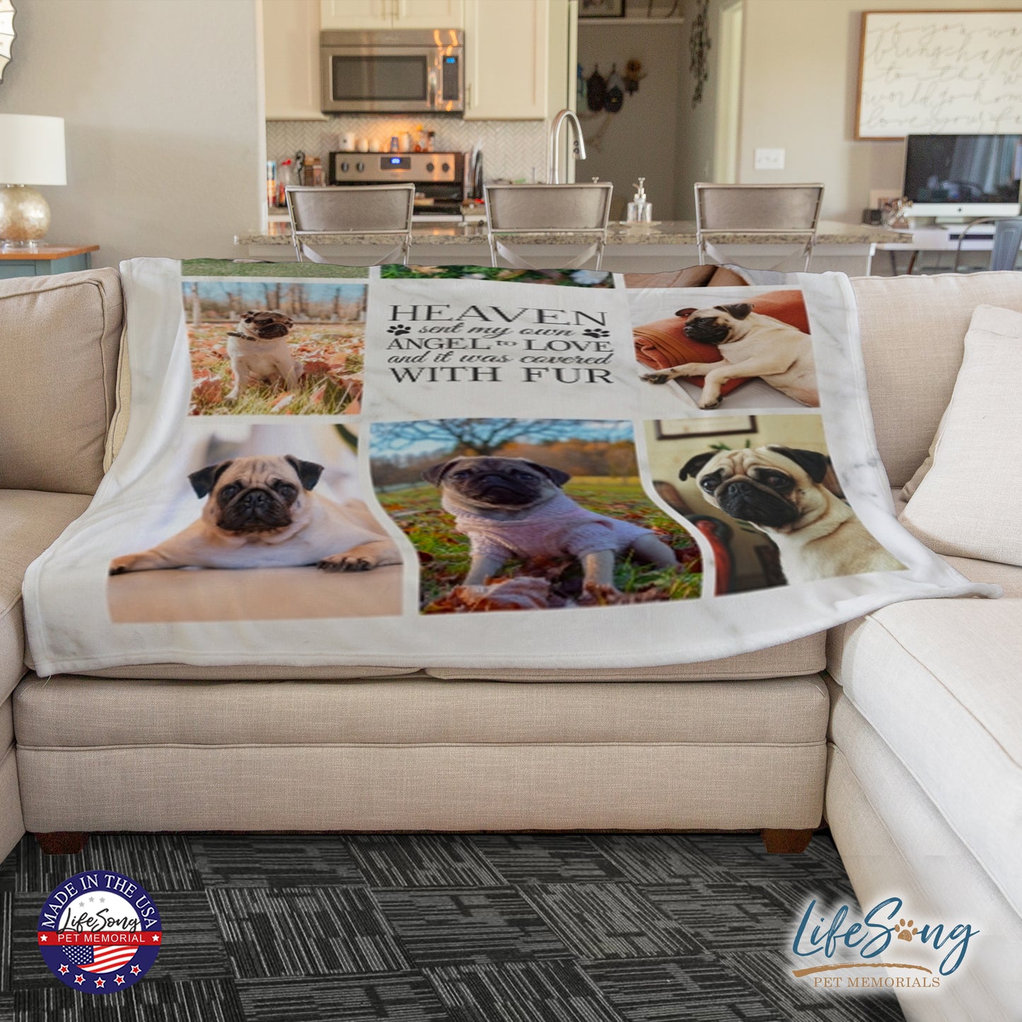 personalized pet memorial blanket with custom photo of pet dog or cat 