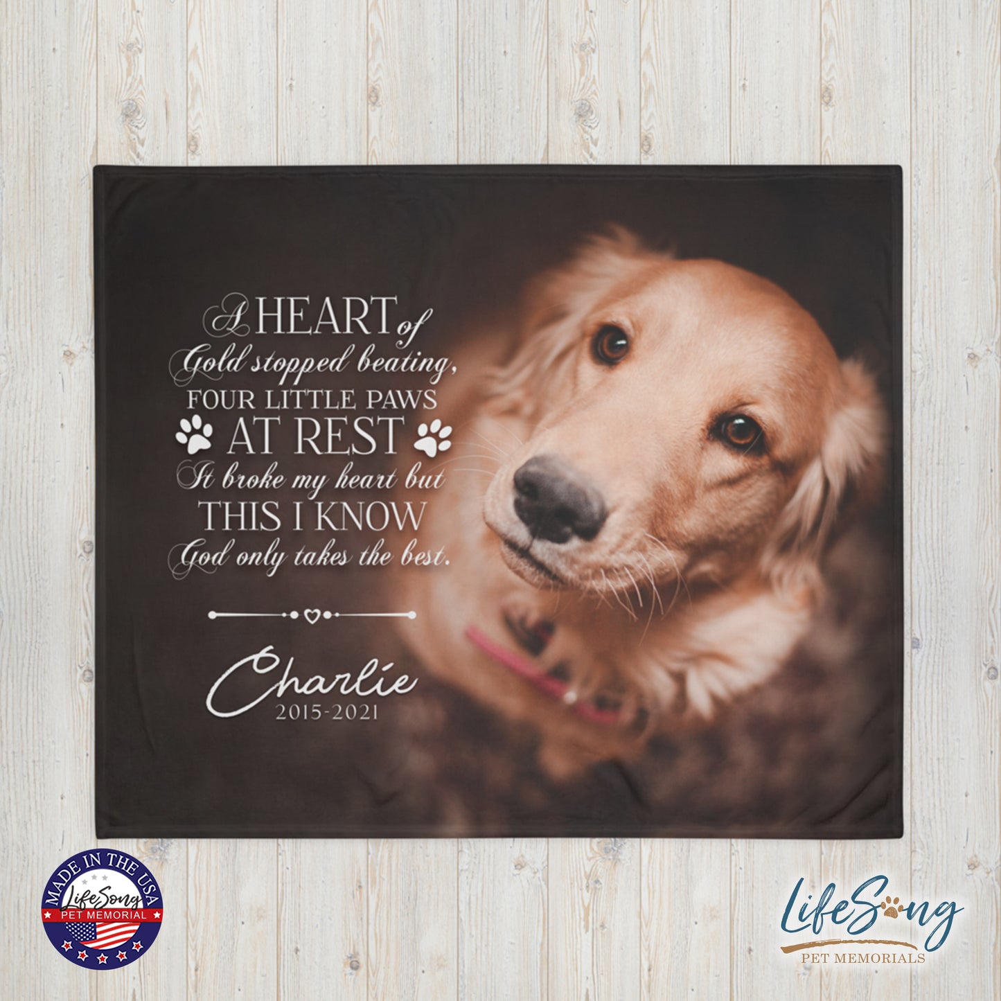 personalized pet memorial blanket with custom photo of pet dog or cat 