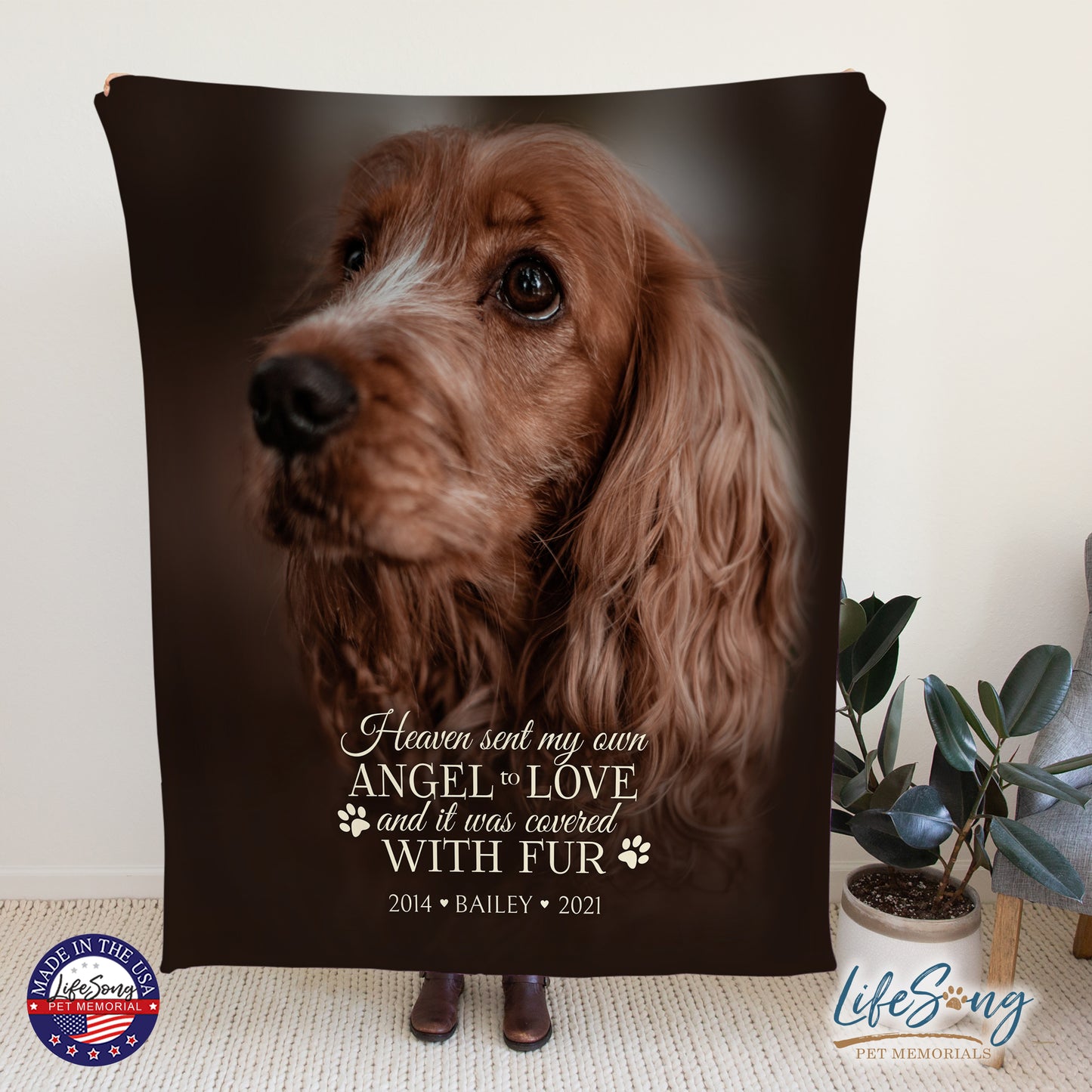 personalized pet memorial blanket with custom photo of pet dog or cat 