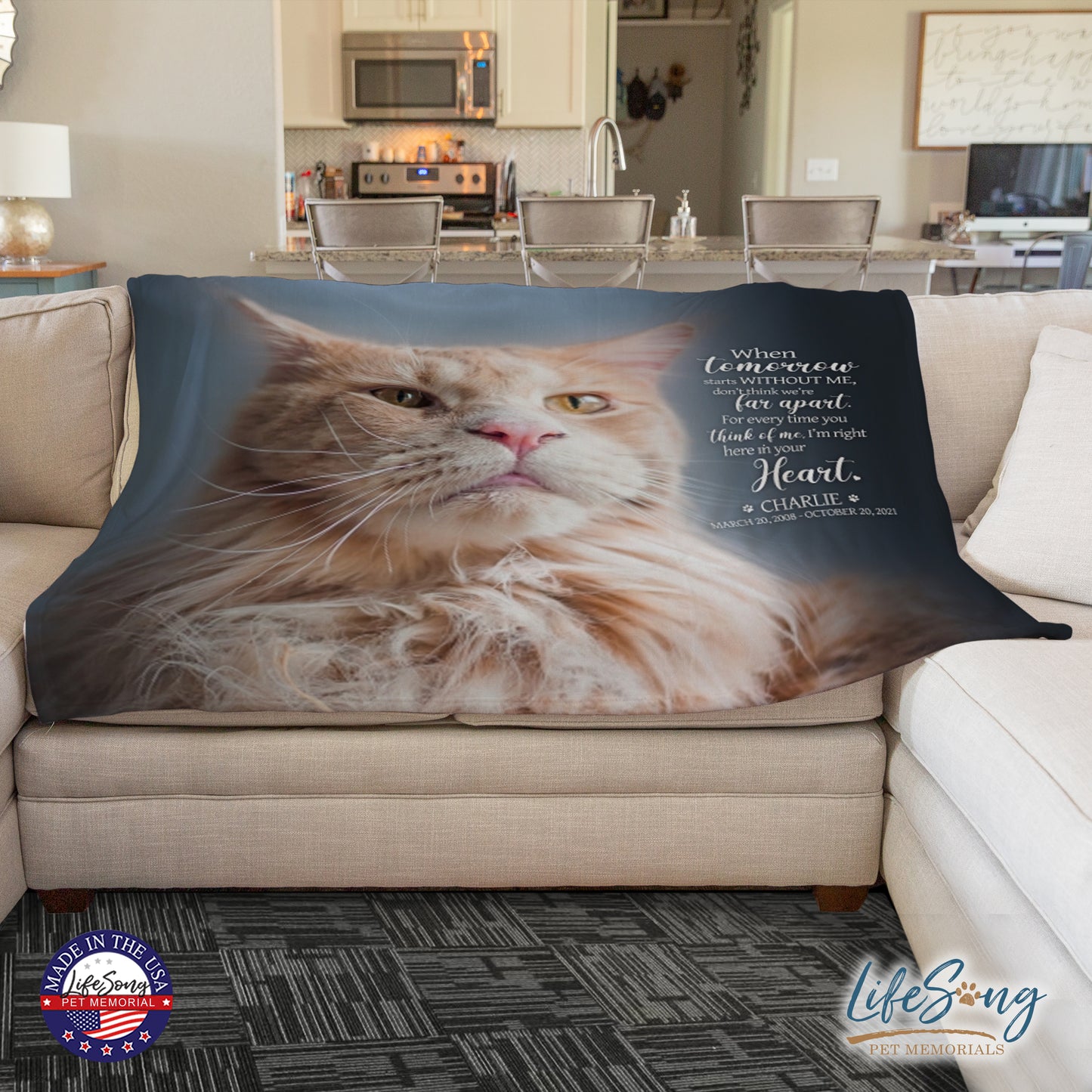 personalized pet memorial blanket with custom photo of pet dog or cat 