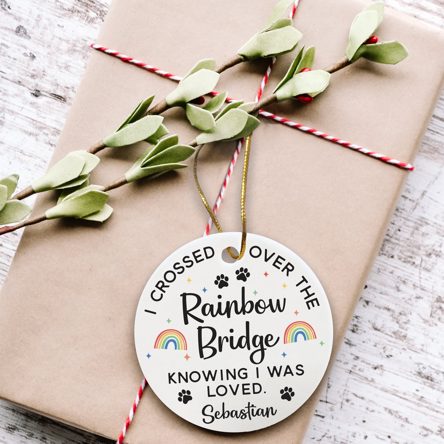 Personalized Rainbow Bridge Memorial Ornament| Loss of Pet Dog Cat Bereavement Keepsake