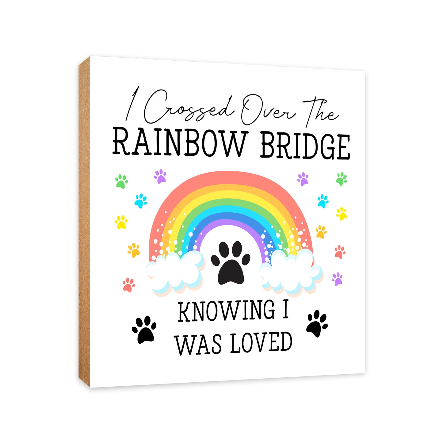 Custom Wooden Pet Memorial Shelf Sitter and Table Decor 6x6- Rainbow Bridge