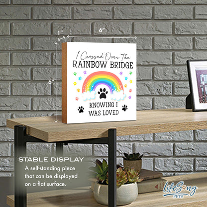 Custom Wooden Pet Memorial Shelf Sitter and Table Decor 6x6- Rainbow Bridge