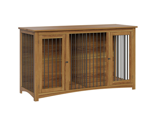Wooden Double Dog Crate with Hinged Doors & Divider – Handcrafted in USA