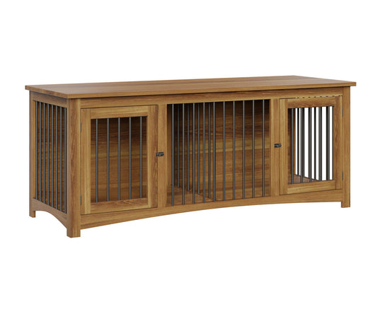 Luxury Double Dog Wooden Crate Furniture – Hinged Door Style Kennel with Divider for Two Dogs