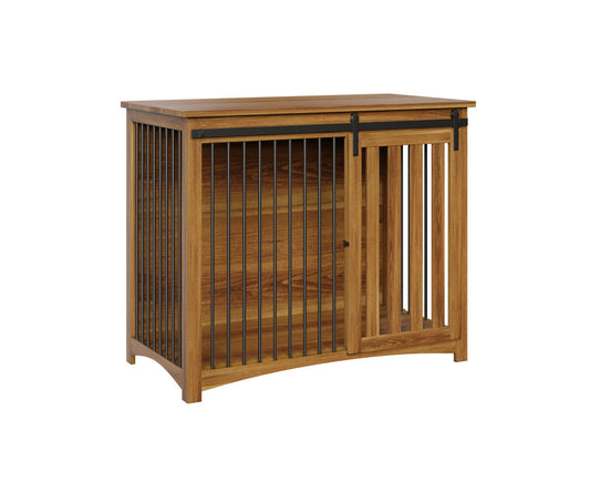 Large Wooden Dog Crate with Barn Doors – Single Kennel Furniture for One Large Dog