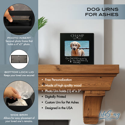 Personalized Wooden Pet Urn with Photo – Custom Pet Memorial Box for Dogs & Cats Ashes  - Once I Held You