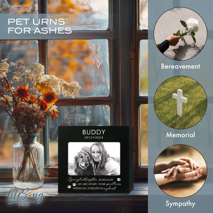 Personalized Wooden Pet Urn with Photo – Handcrafted Pet Remembrance Urn for Dogs & Cats - Gone Yet Not Forgotten