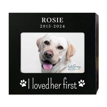 Personalized Wooden Pet Urn with Photo – Handcrafted Pet Remembrance Urn for Dogs & Cats - I Loved Her First