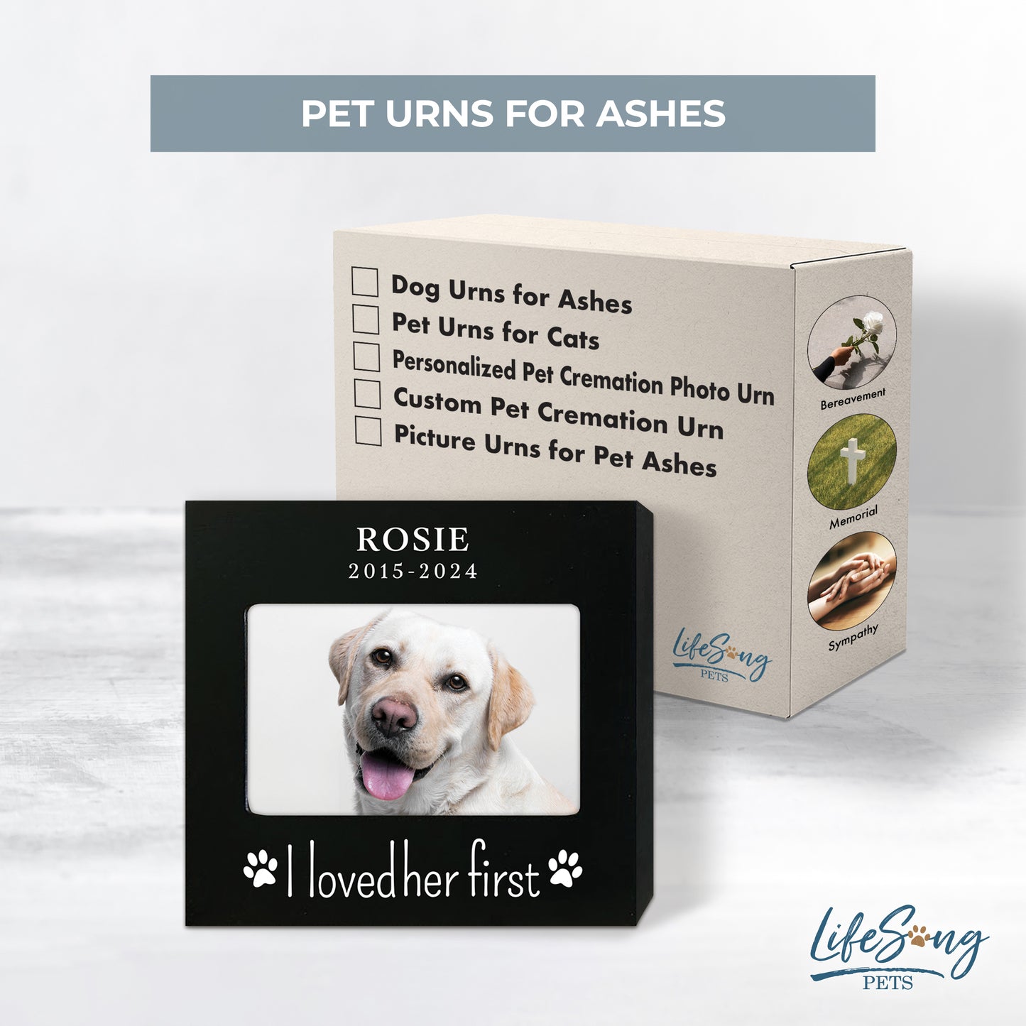 Personalized Wooden Pet Urn with Photo – Handcrafted Pet Remembrance Urn for Dogs & Cats - I Loved Her First