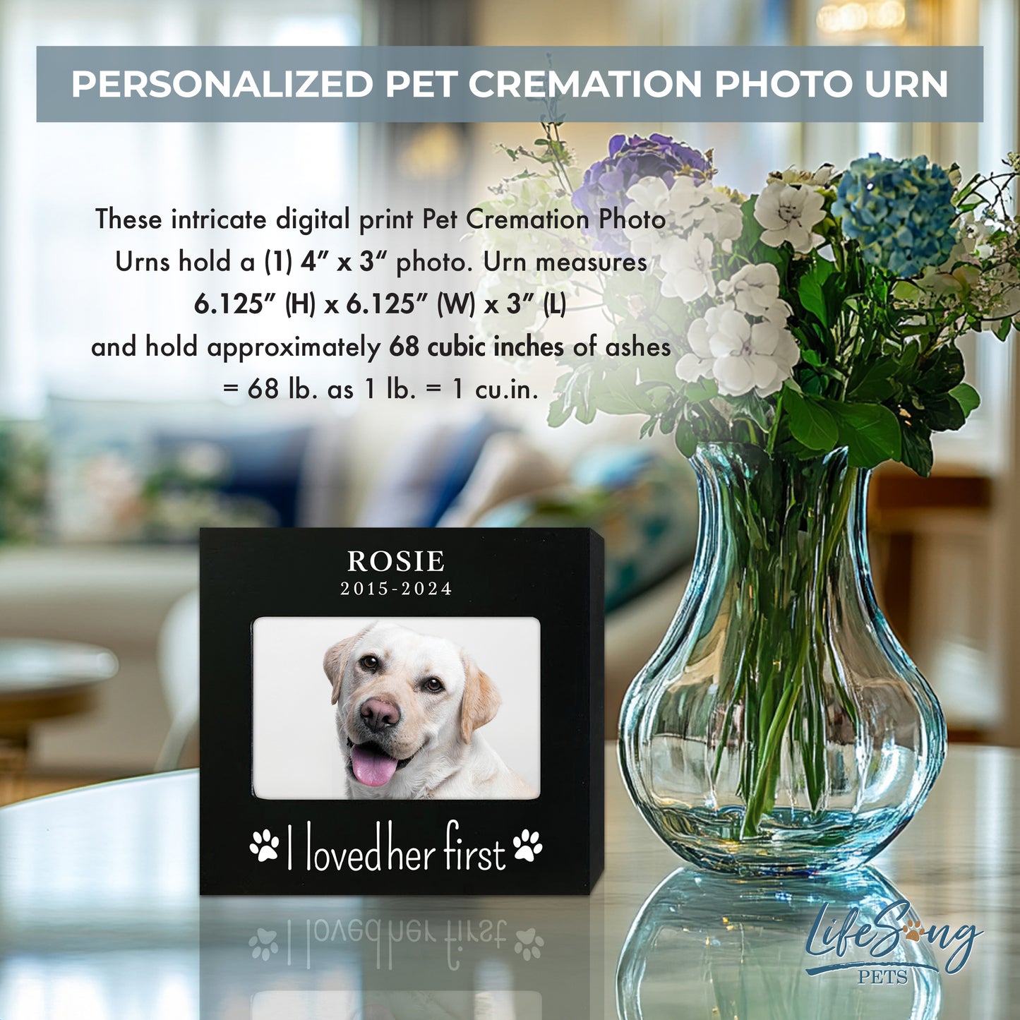 Personalized Wooden Pet Urn with Photo – Handcrafted Pet Remembrance Urn for Dogs & Cats - I Loved Her First