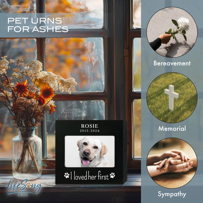 Personalized Wooden Pet Urn with Photo – Handcrafted Pet Remembrance Urn for Dogs & Cats - I Loved Her First