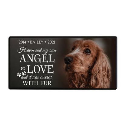 A black Eco-Friendly Personalized Pet Urn featuring a dog photo