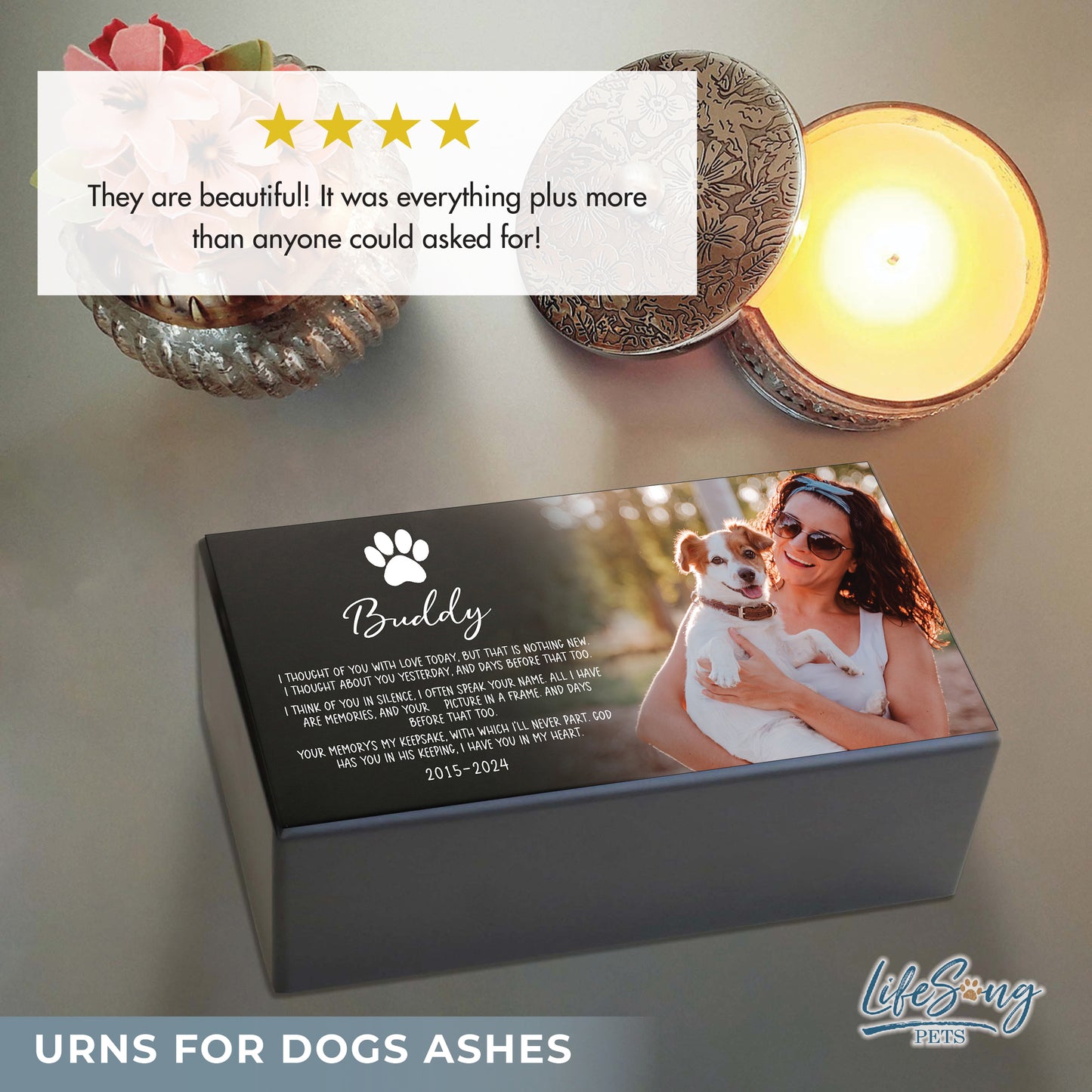 A review highlighting customer satisfaction with the pet memorial urn.
