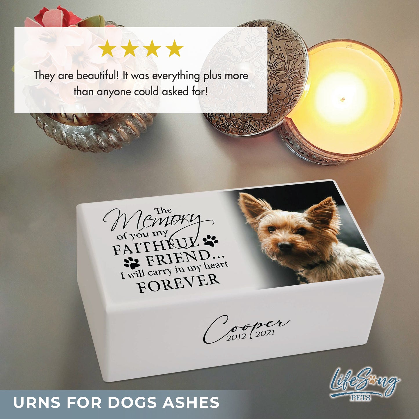 A review highlighting customer satisfaction with the pet memorial urn.