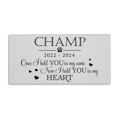 A white pet cremation urns with a heartfelt message in white script