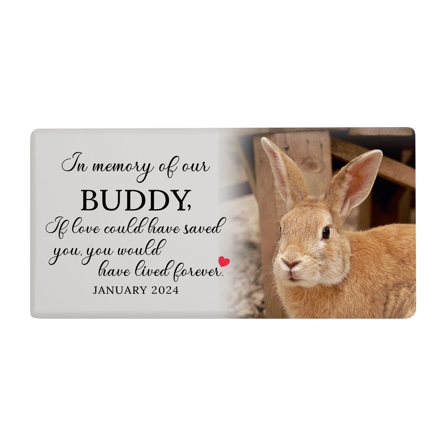 A white wooden pet urn for a pet with a heartfelt message.