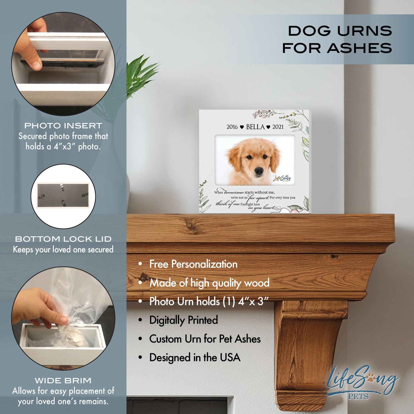 Personalized Wooden Pet Urn with Photo – Handcrafted Pet Remembrance Urn for Dogs & Cats - When Tomorrow Starts