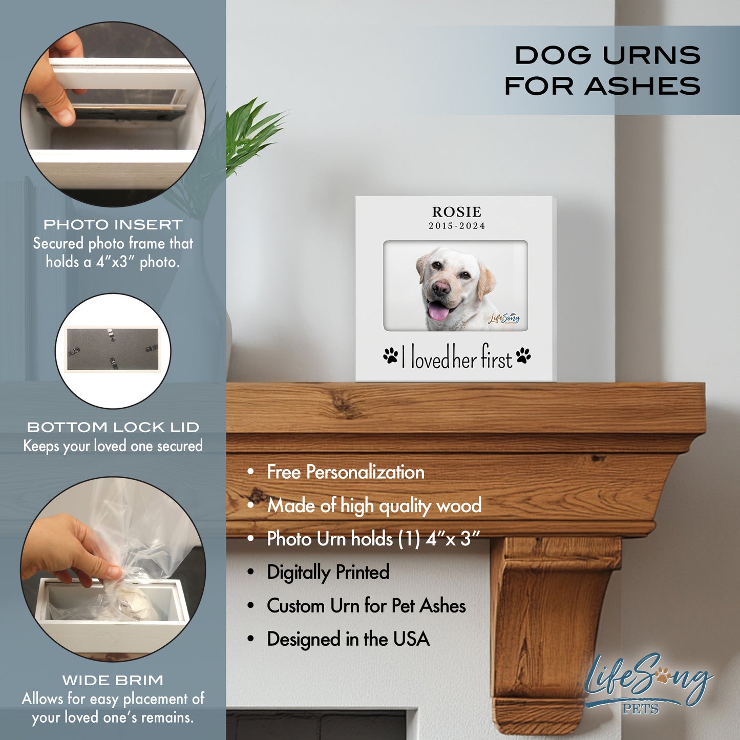 Personalized Wooden Pet Urn with Photo – Handcrafted Pet Remembrance Urn for Dogs & Cats - I Loved Her First