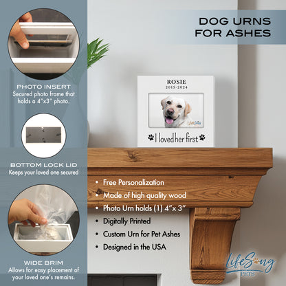 Personalized Wooden Pet Urn with Photo – Handcrafted Pet Remembrance Urn for Dogs & Cats - I Loved Her First